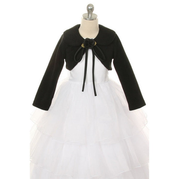 Kids Dream Black Flower Special Occasion Fleece Bolero Jacket Girl 4-12 - SophiasStyle.com